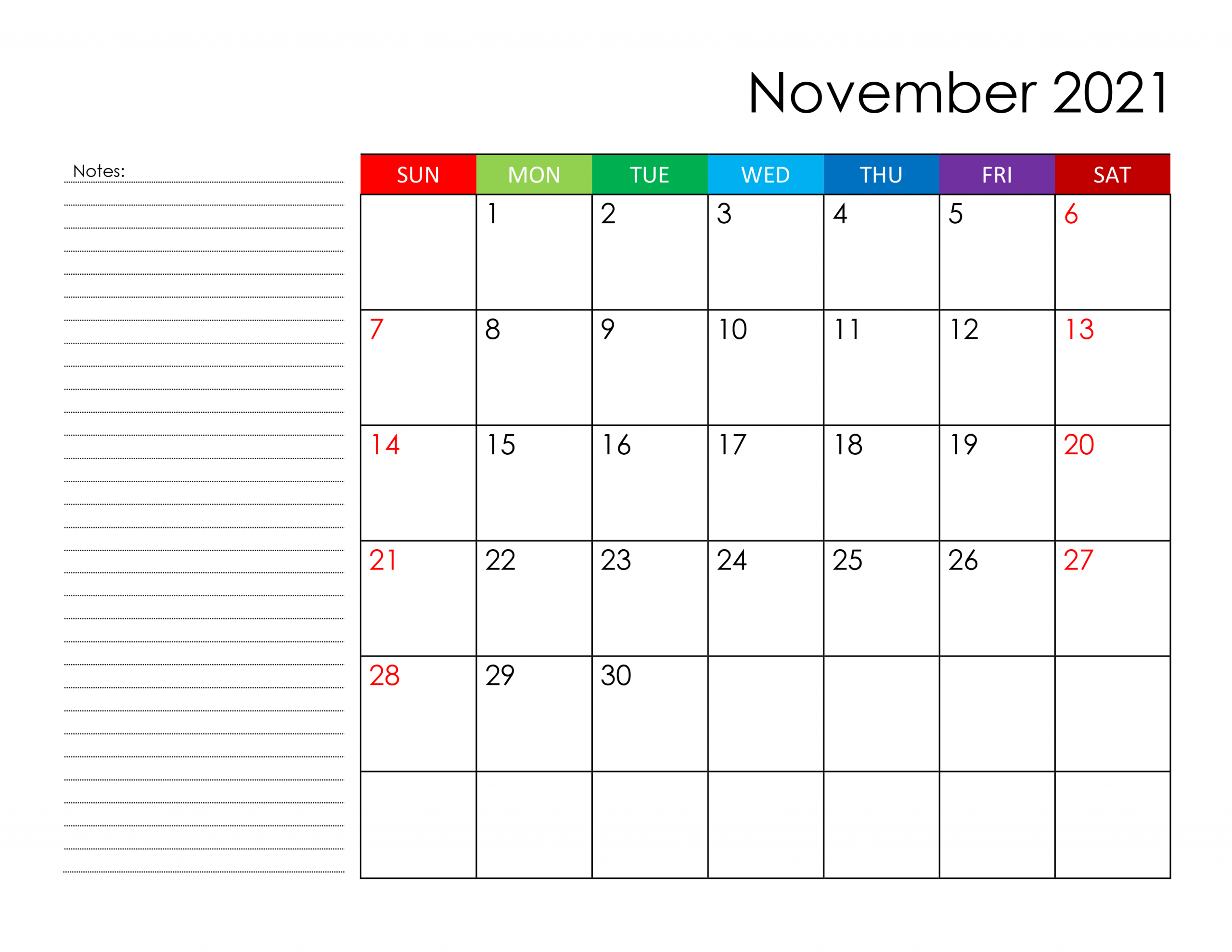 Calendar For November 2021 - Free-Calendar.su November 2021 Free Calendar