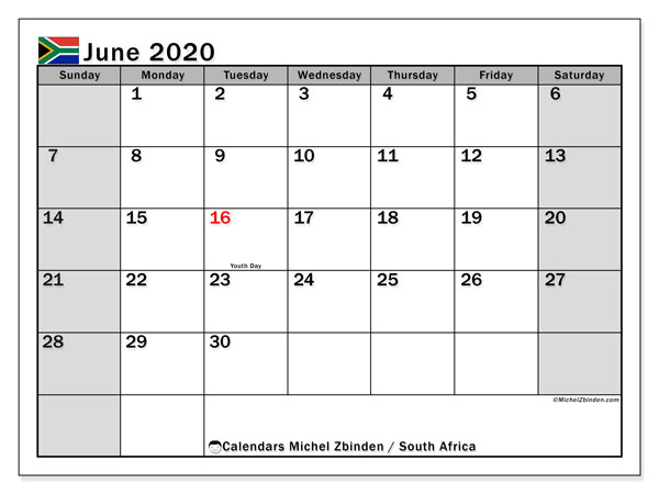 Calendar June 2020 - South Africa - Michel Zbinden En November 2021 Calendar South Africa