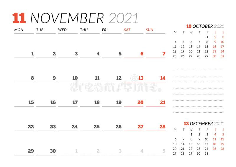 Calendar Page For November 2021. Monthly Planner November 2021 Calendar Monday Start
