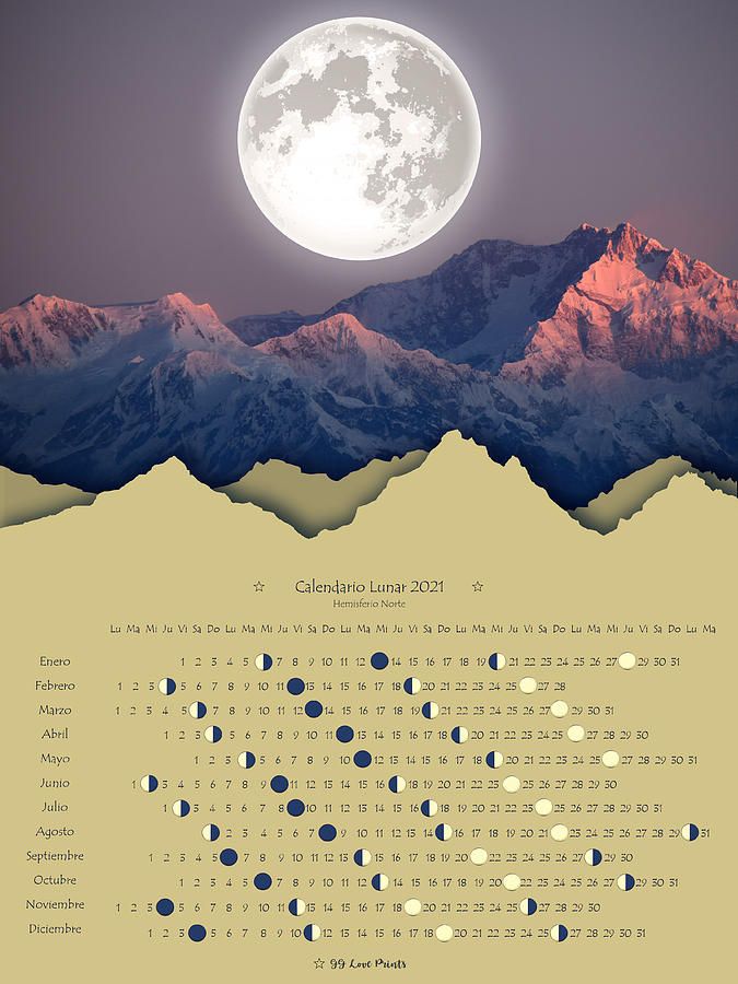 Calendario Lunar 2021 - Hemisferio Norte Digital Art By Gg November 2021 Moon Phase Calendar