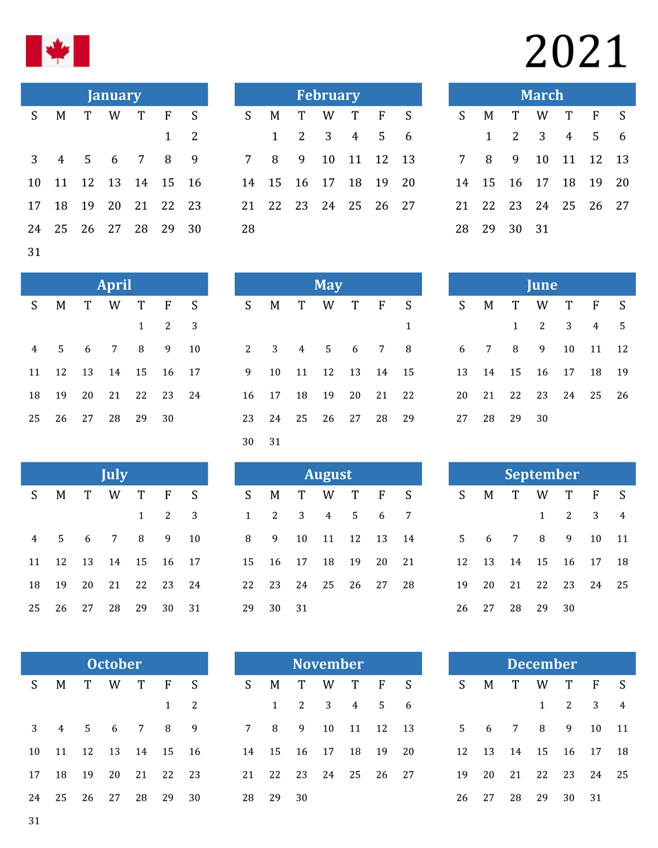 Canada 2021 Calendar Printable, Holidays, Word, Excel, Pdf December 2021 Calendar With Holidays Canada
