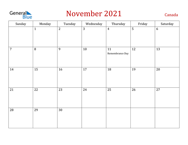 Canada November 2021 Calendar With Holidays November 2021 Calendar Thanksgiving