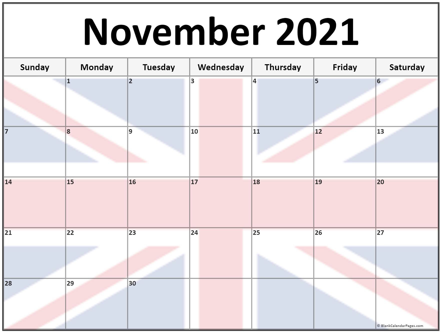 Collection Of November 2021 Photo Calendars With Image Blank November 2021 Calendar