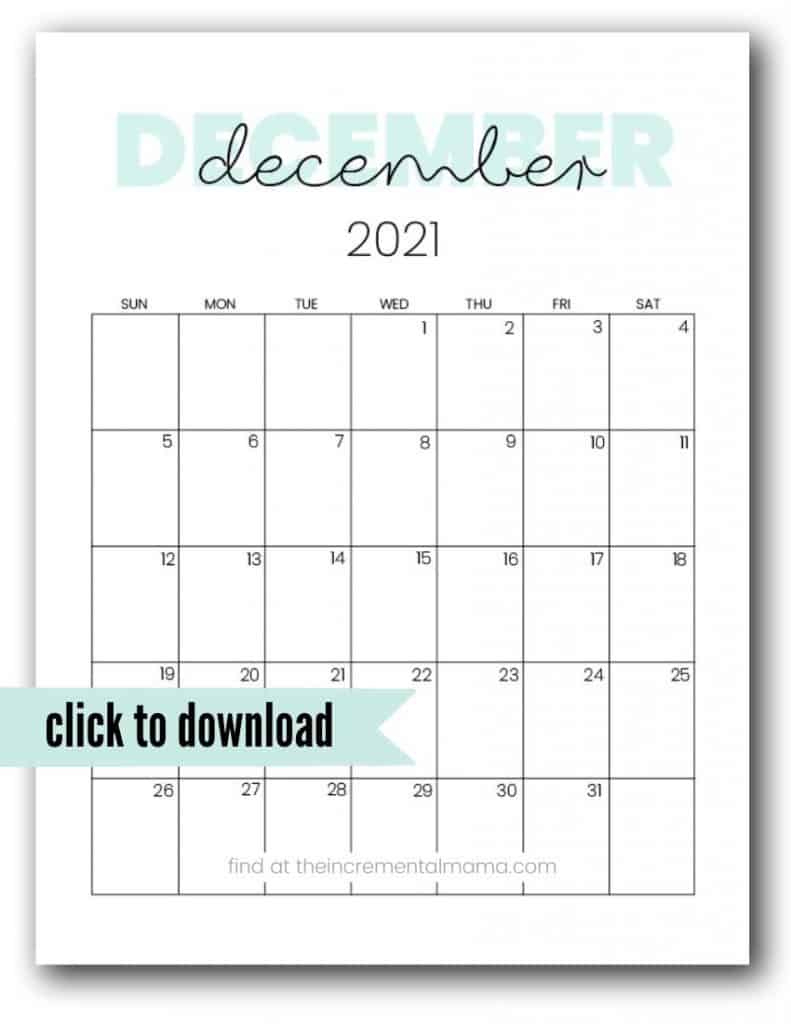 Cute 2021 Printable Calendar (12 Free Printables) December 2021 Calendar Cute