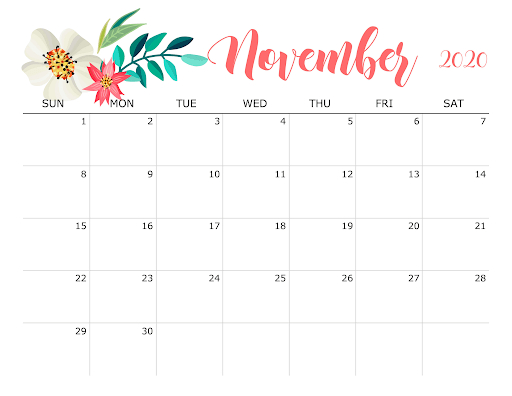 Cute November 2020 Blank Calendar | Printable December November 2020 To December 2021 Calendar