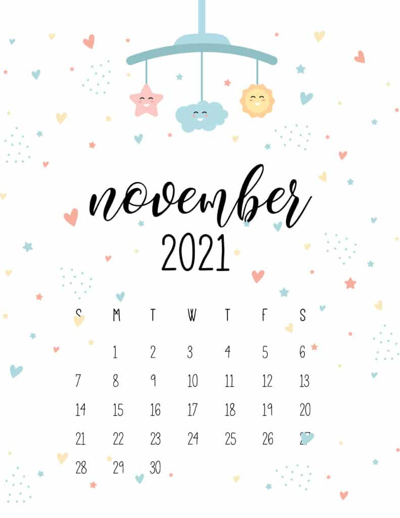 Cute Nursery Mobile Calendar 2021 - World Of Printables Cute November 2021 Calendar