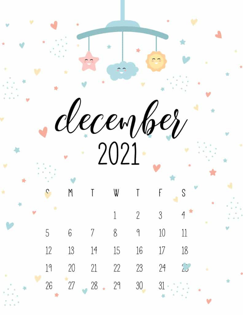 Cute Nursery Mobile Calendar 2021 - World Of Printables December 2021 Calendar Cute