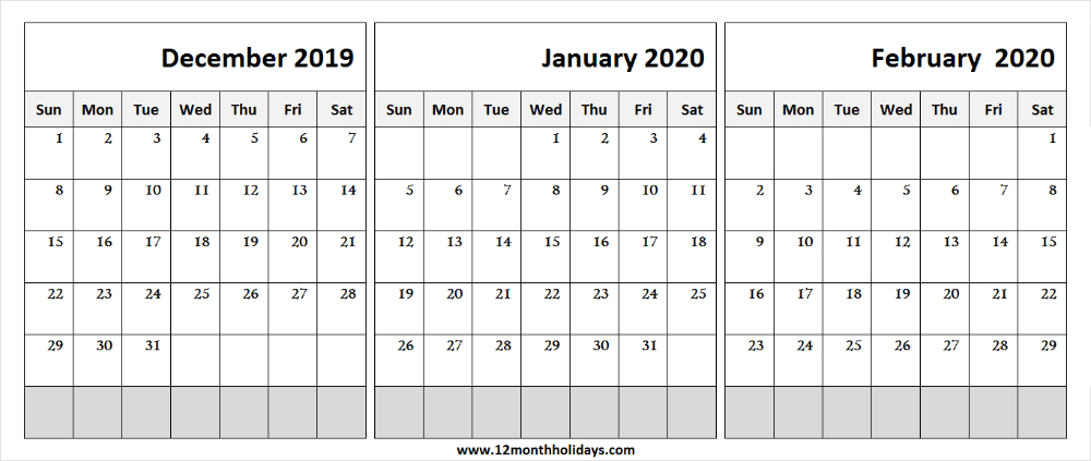 December 2019 To February Calendar 2020 | February December 2020-February 2021 Calendar