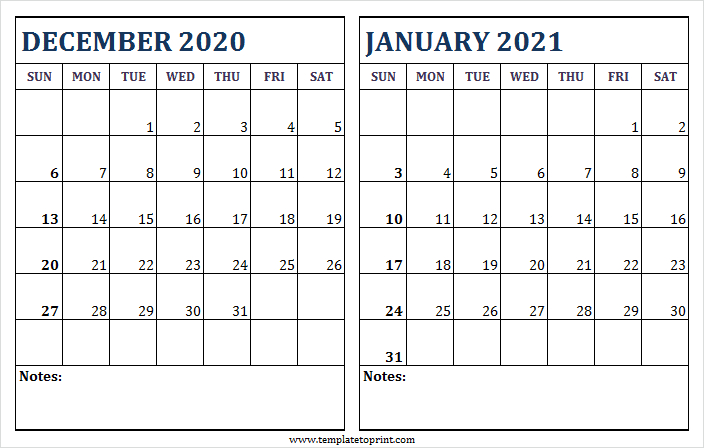 December 2020 January 2021 Blank Calendar - Two Month Calendar Online Calendar December 2020 And January 2021