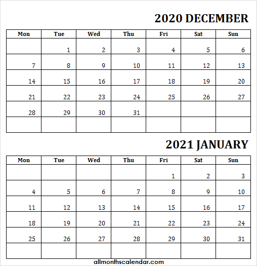 December 2020 January 2021 Calendar A4 Printable - Pinterest Editable Calendar December 2020 And January 2021