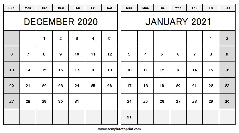 December 2020 January 2021 Calendar Word - Printable December 2020 And 2021 Calendar