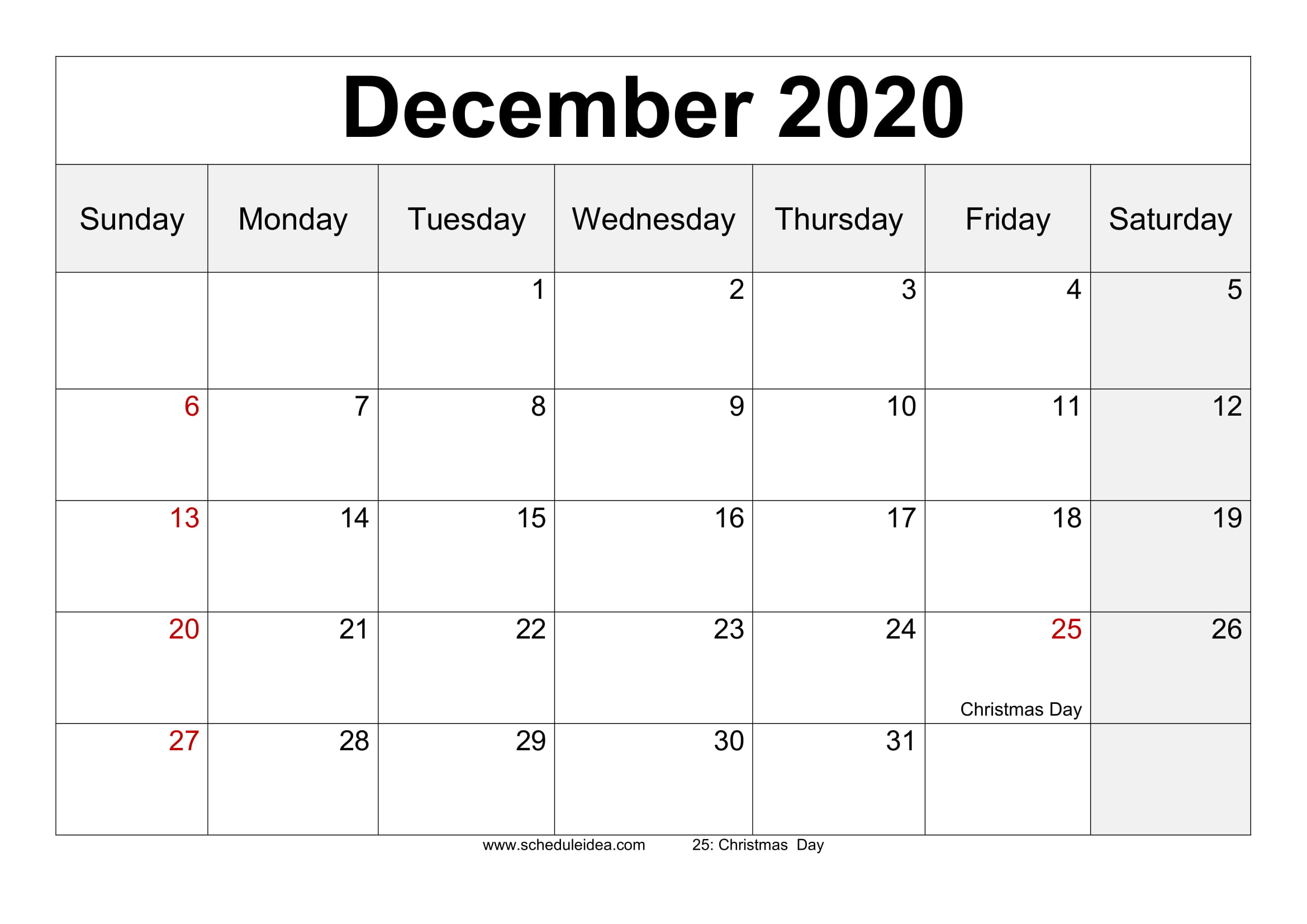 December 2020 Printable Calendar - Editable Templates Editable Calendar December 2020 And January 2021