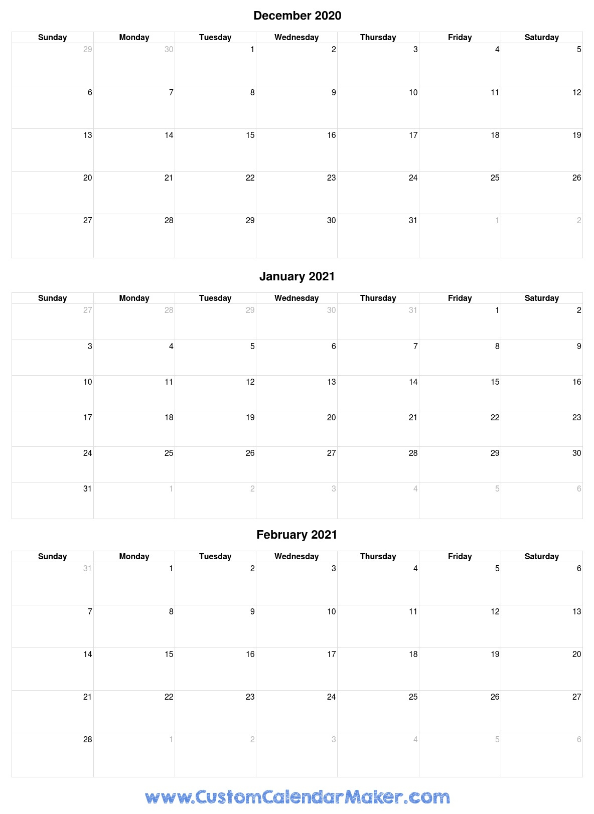 December 2020 Printable Calendars - Blank Pdf Templates Calendar For December 2020 And January 2021