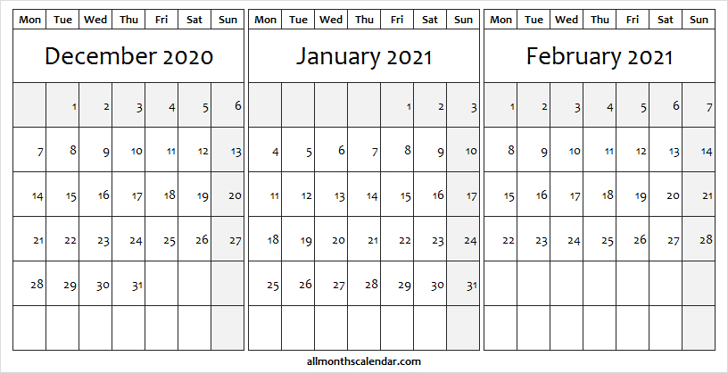 December 2020 To February 2021 Calendar Printable - To Do List December 2020 And 2021 Calendar