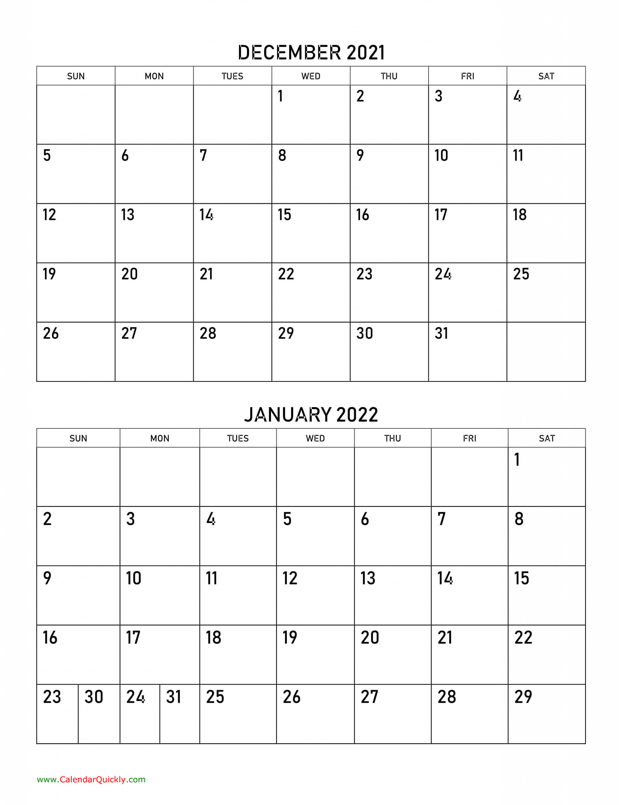 December 2021 And January 2022 Calendar | Calendar Quickly 3 Month Calendar November December January 2021