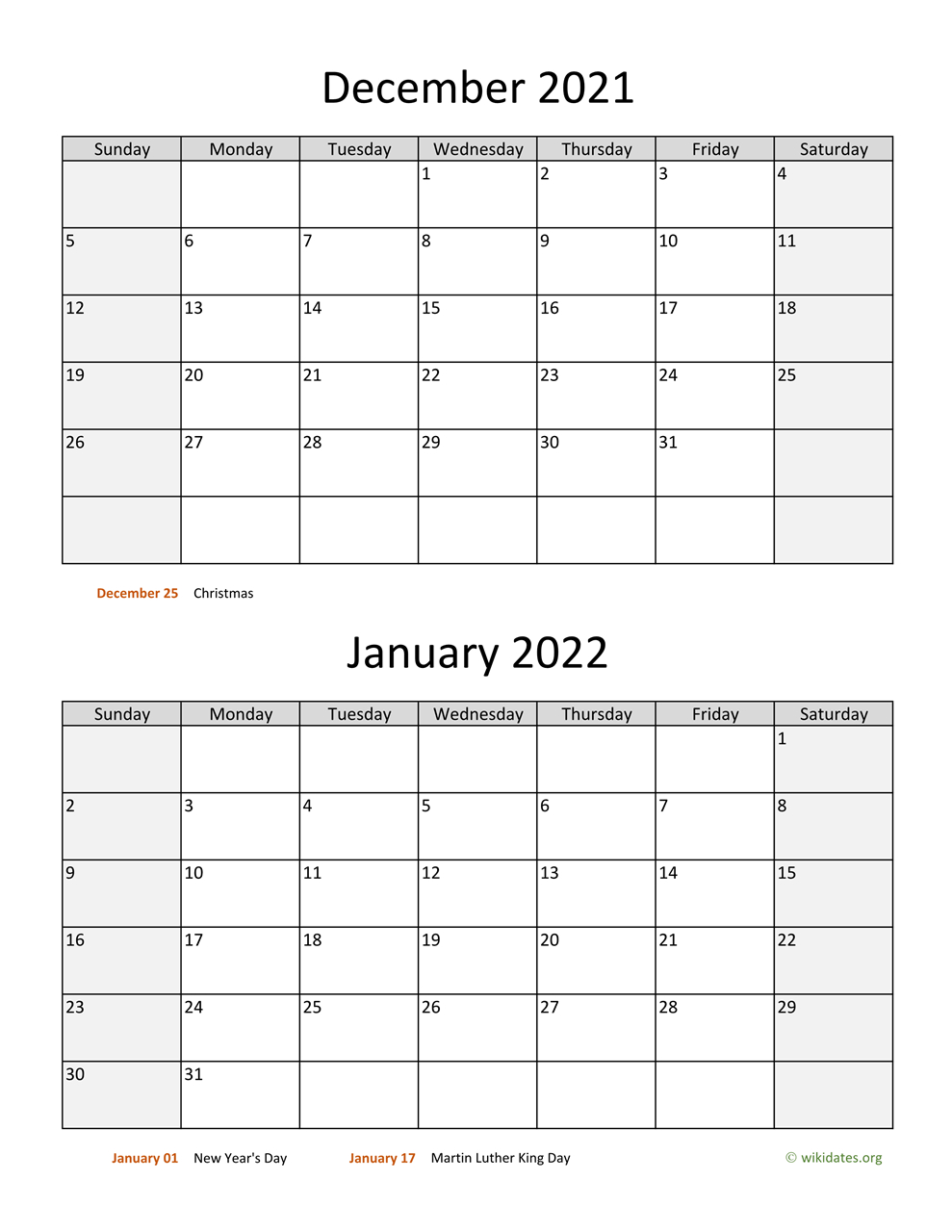 December 2021 And January 2022 Calendar | Wikidates Calendar 2021 January To December Pdf