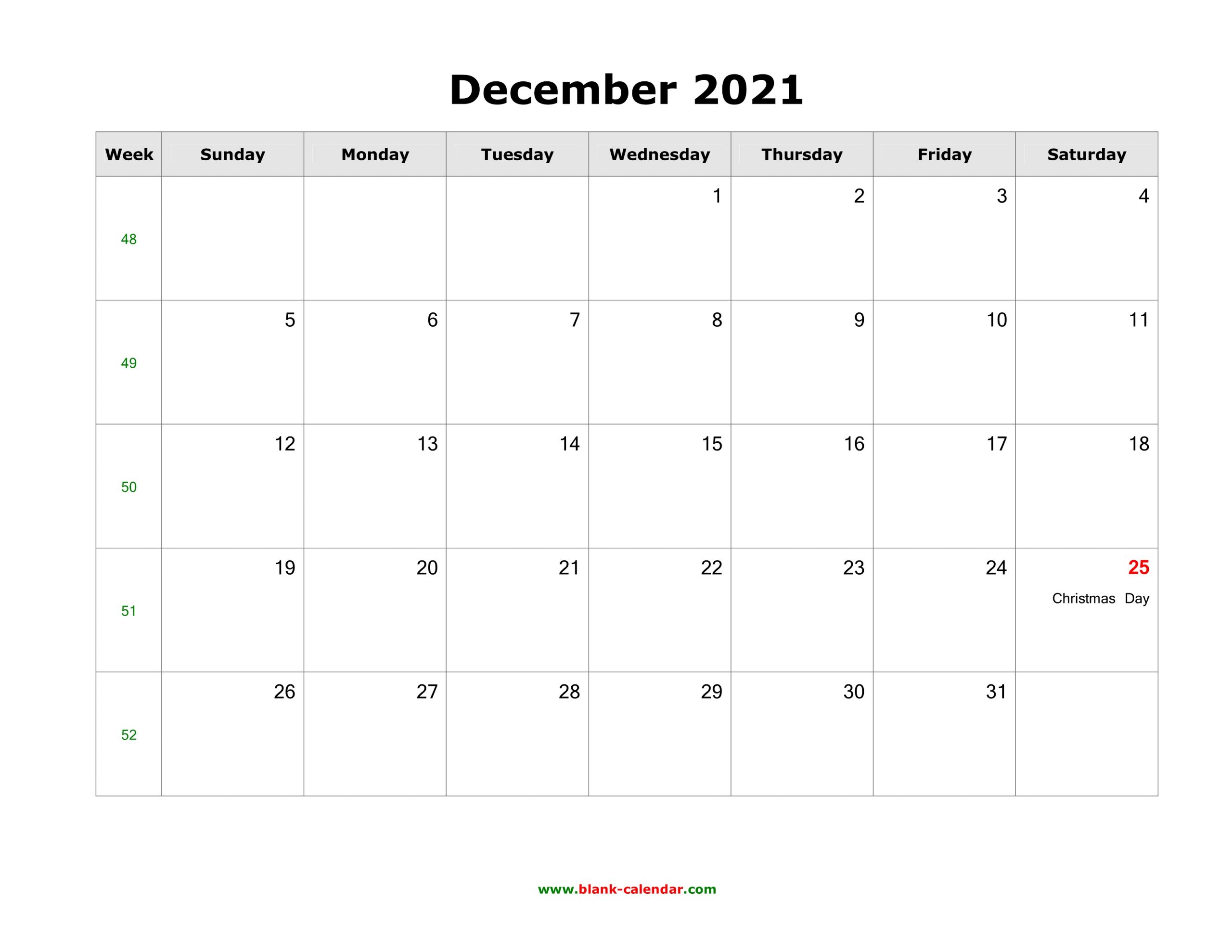 December 2021 Blank Calendar | Free Download Calendar December 2021 Calendar With Holidays