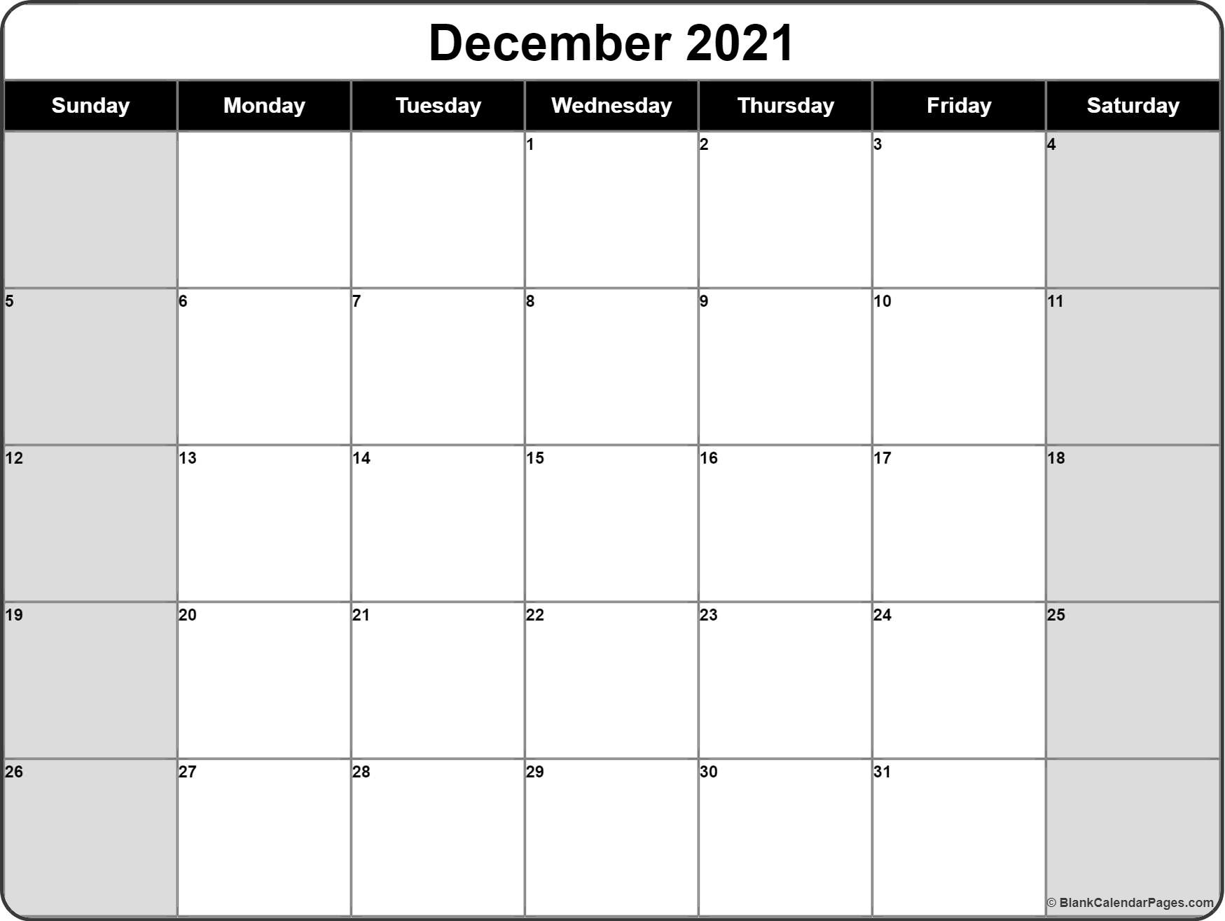 December 2021 Calendar | Free Printable Calendar Templates 2021 Monthly Calendar January To December 2021 Calendar Printable
