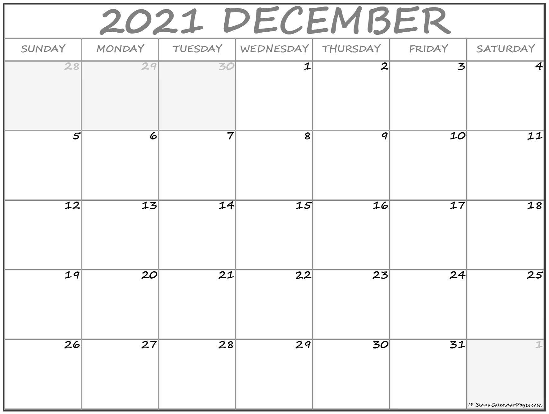 December 2021 Calendar | Free Printable Calendar Templates December 2021 Day Calendar
