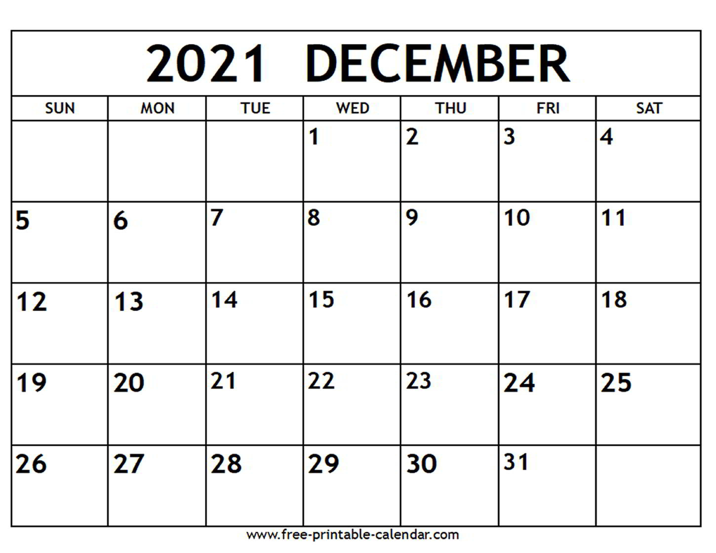 December 2021 Calendar Printable | Example Calendar Printable January - December 2021 Calendar Printable