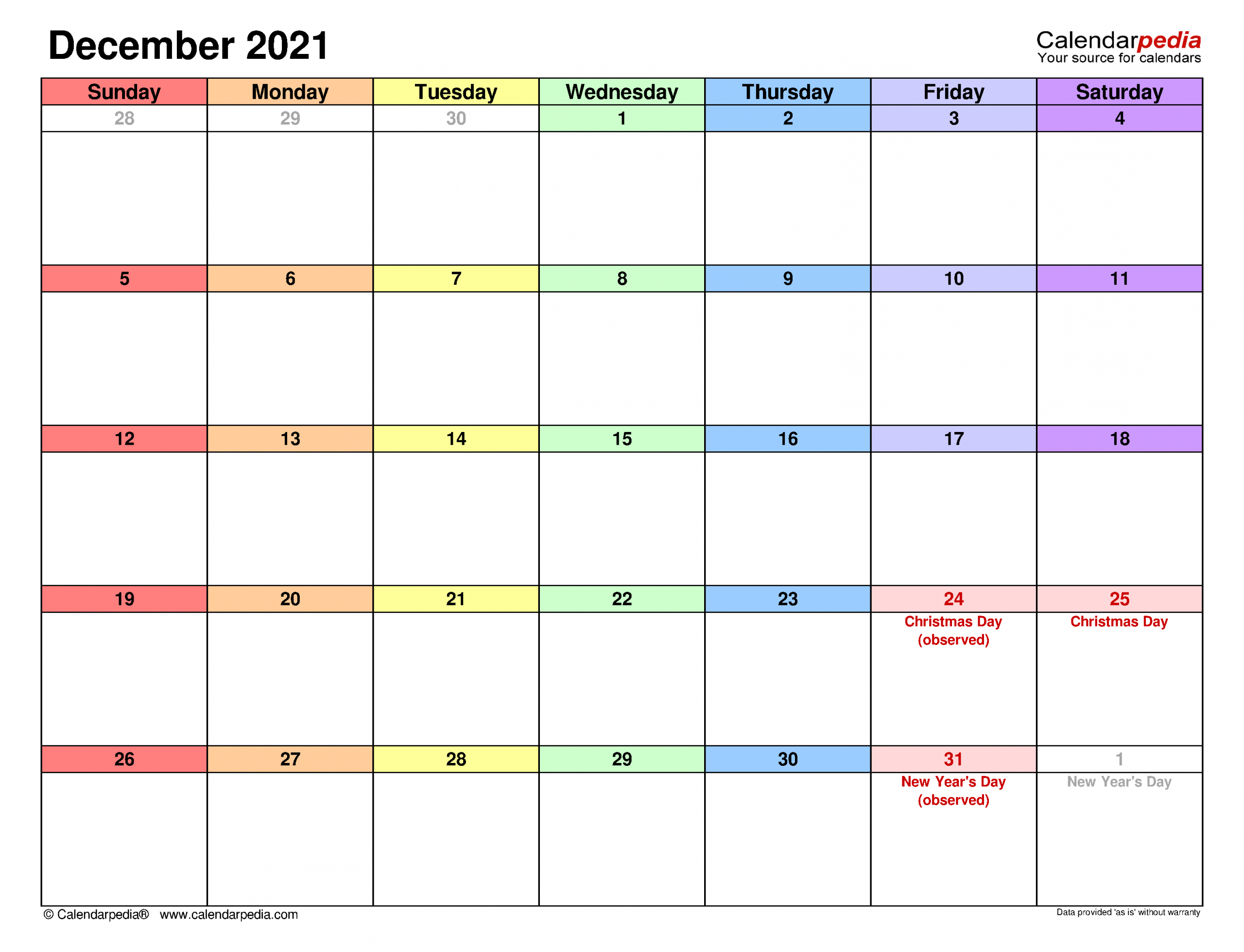 December 2021 Calendar | Templates For Word, Excel And Pdf Calendar For December 2021