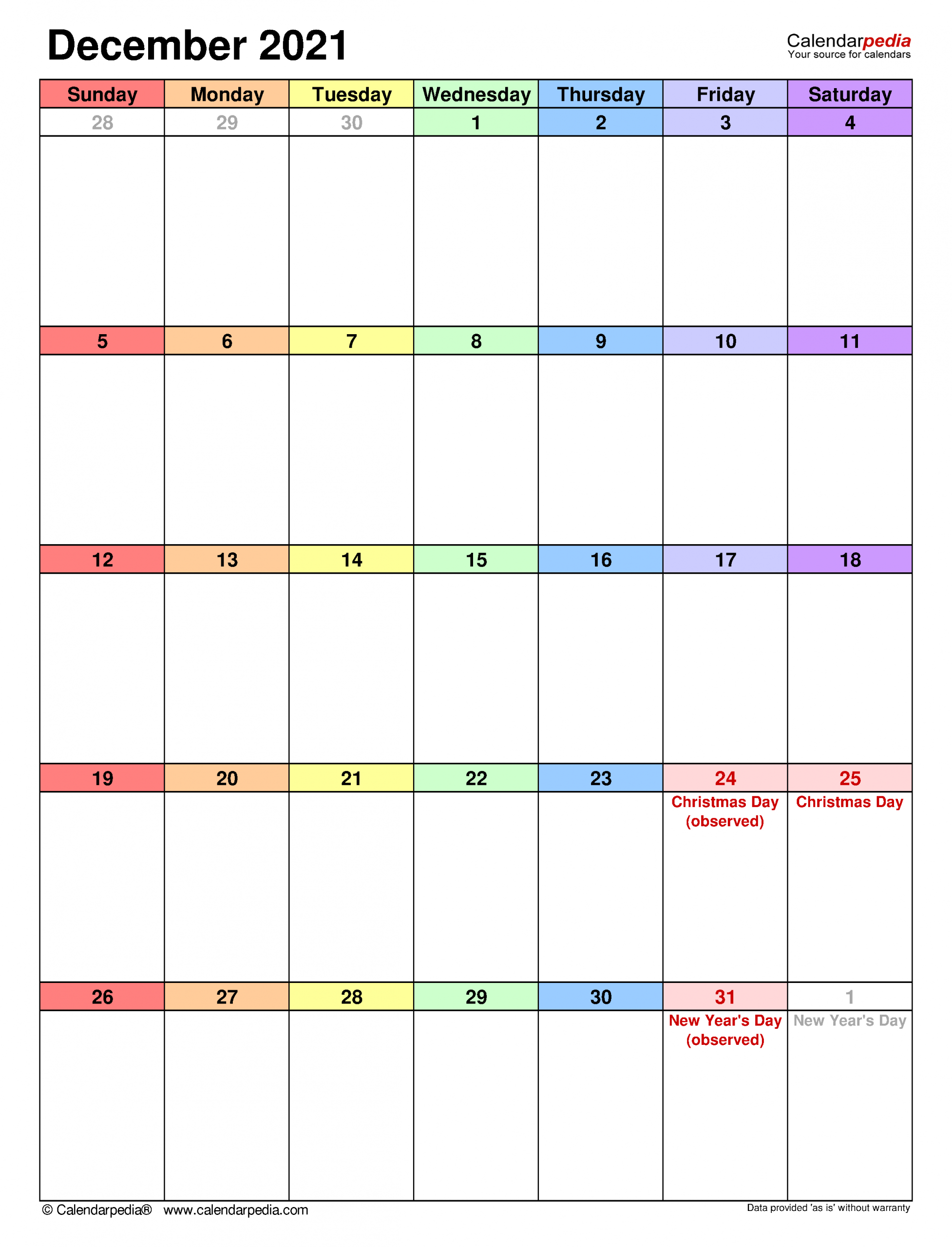 December 2021 Calendar | Templates For Word, Excel And Pdf December 2021 Blank Calendar