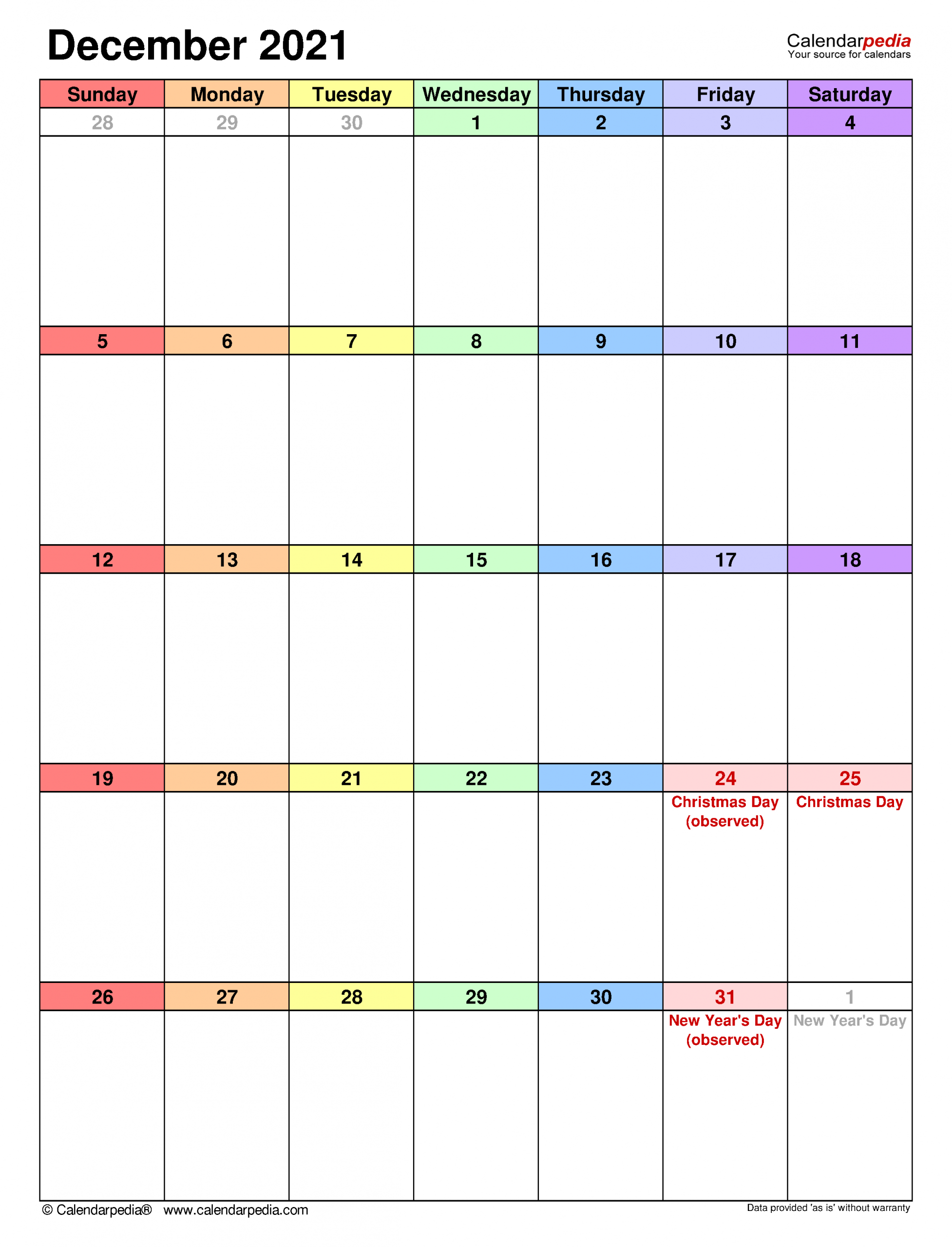 December 2021 Calendar | Templates For Word, Excel And Pdf December 2021 Calendar Printable Free