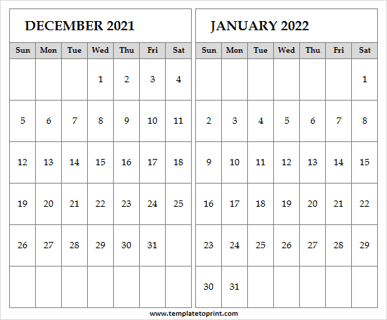December 2021 January 2022 Calendar Download - 2021 Calendar December 2021 And January 2022