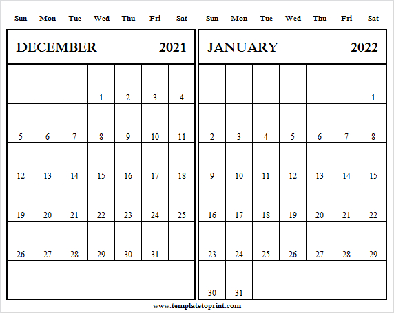 December 2021 January 2022 Calendar Template - 2021 Calendar December 2021 And January 2022