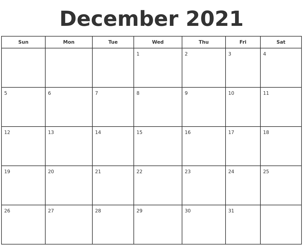 December 2021 Print A Calendar Calendar 2021 January To December Pdf