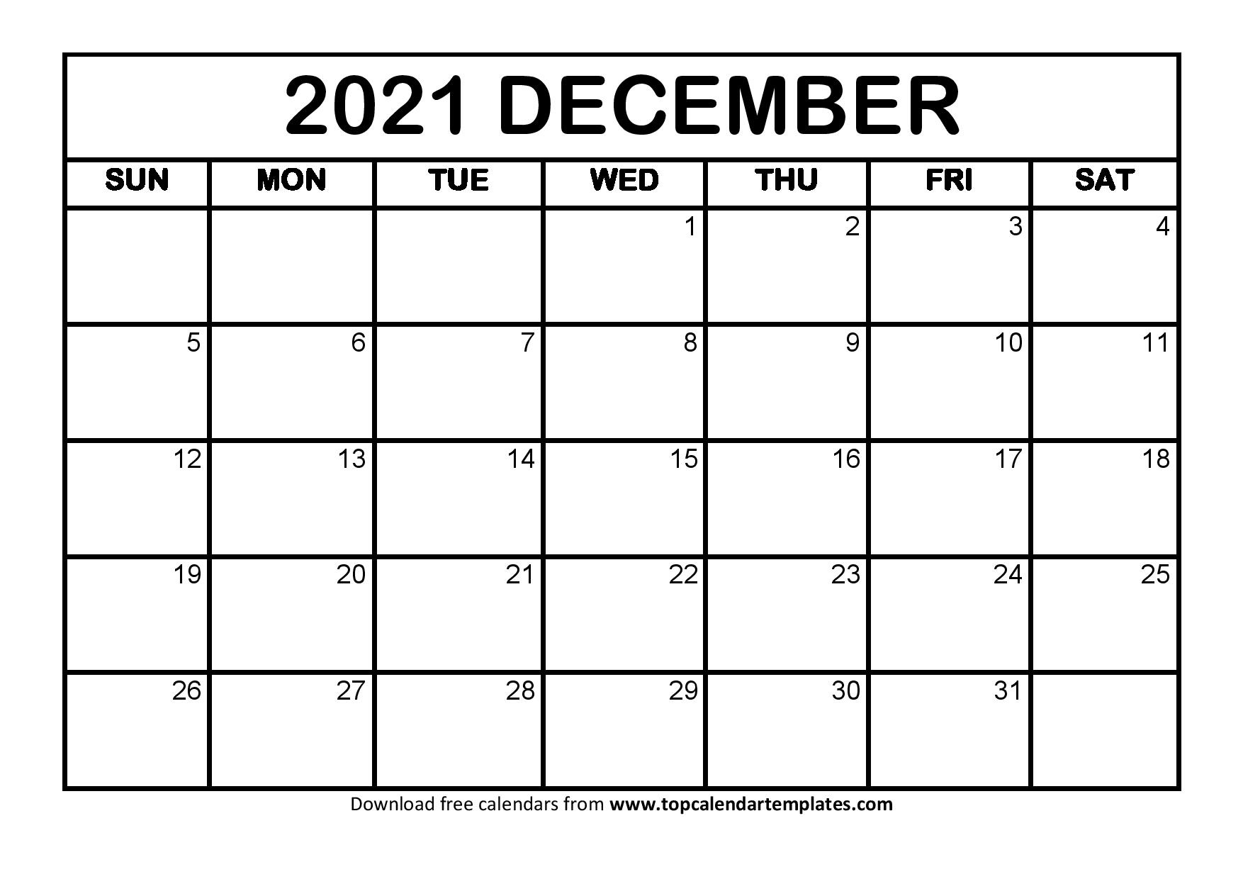 December 2021 Printable Calendar - Monthly Templates December 2021 Calendar Image