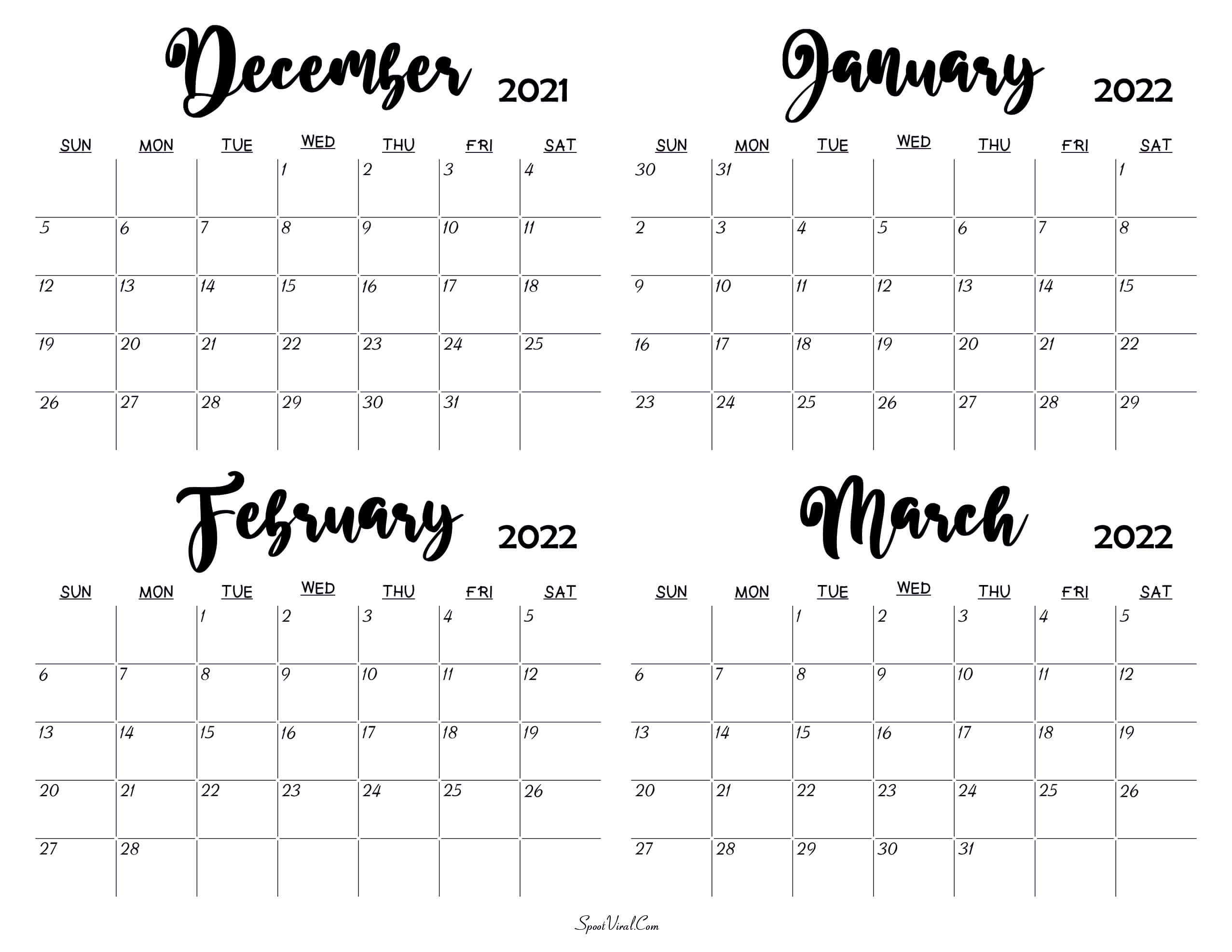 December 2021 To January 2022 Calendar Templates - Spootviral Calendar December 2021 January 2022