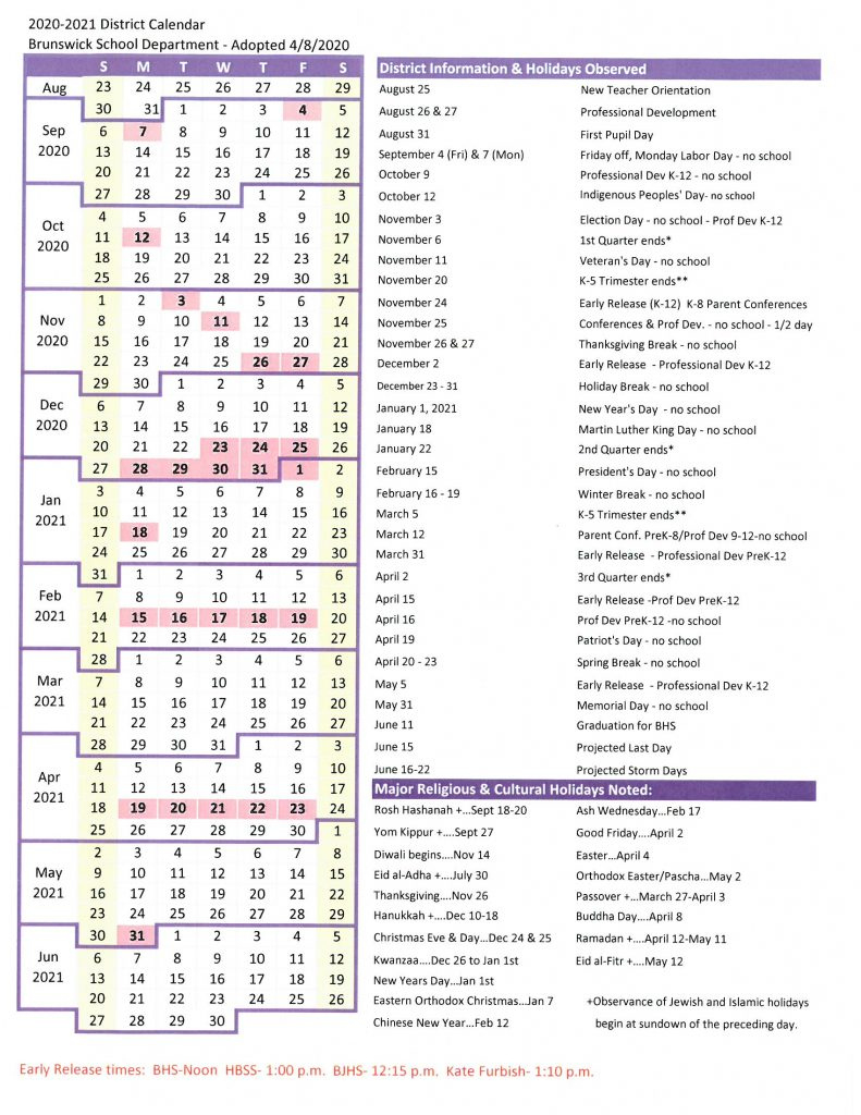District Calendar - Brunswick School Department Igbo Calendar For December 2021