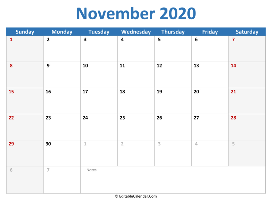 Download 2020 Printable Calendar November (Pdf Version) Show Me A Calendar Of November 2021