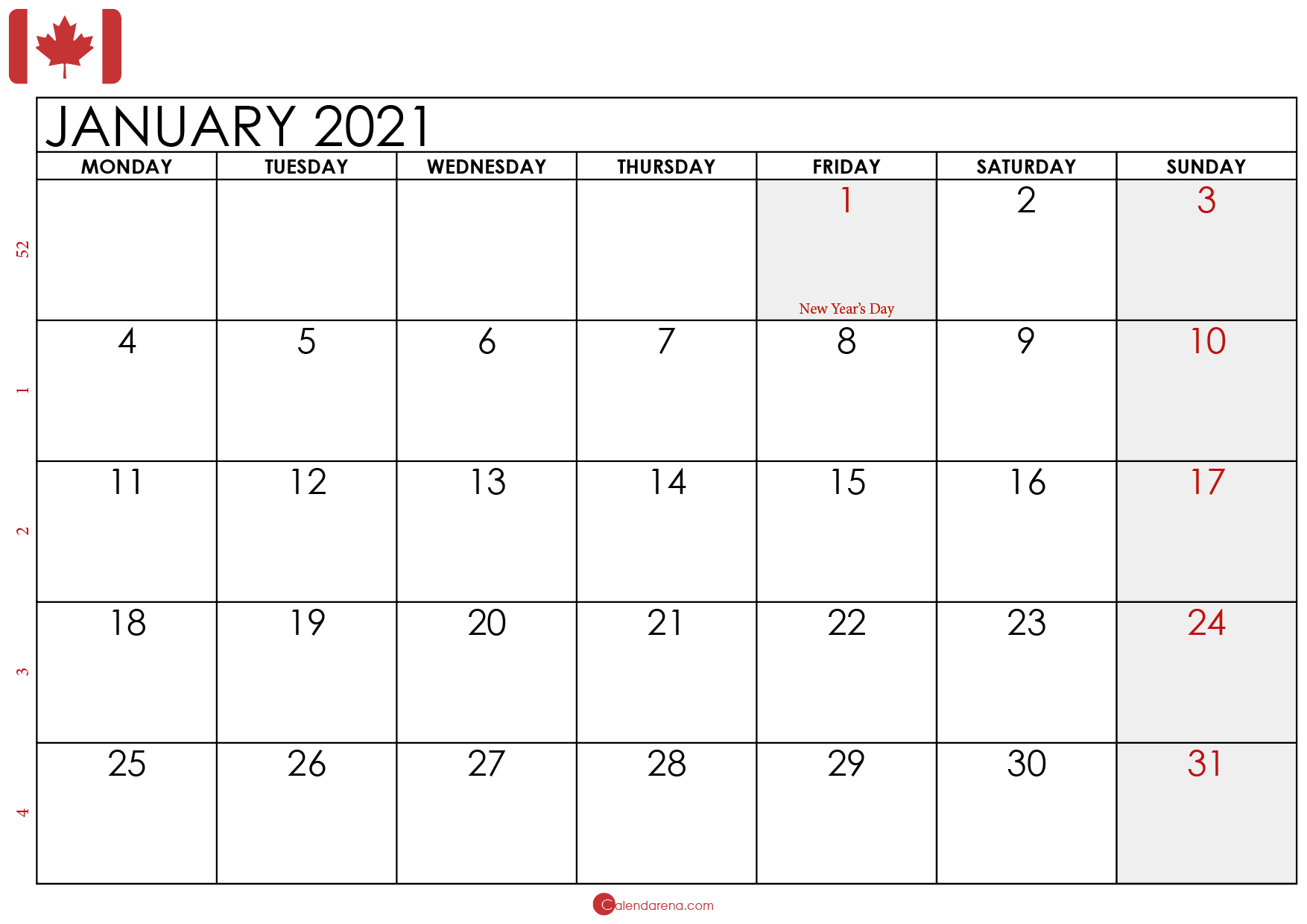 Download Free January 2021 Calendar Canada???? With Weeks Calendar Showing December 2020 And January 2021
