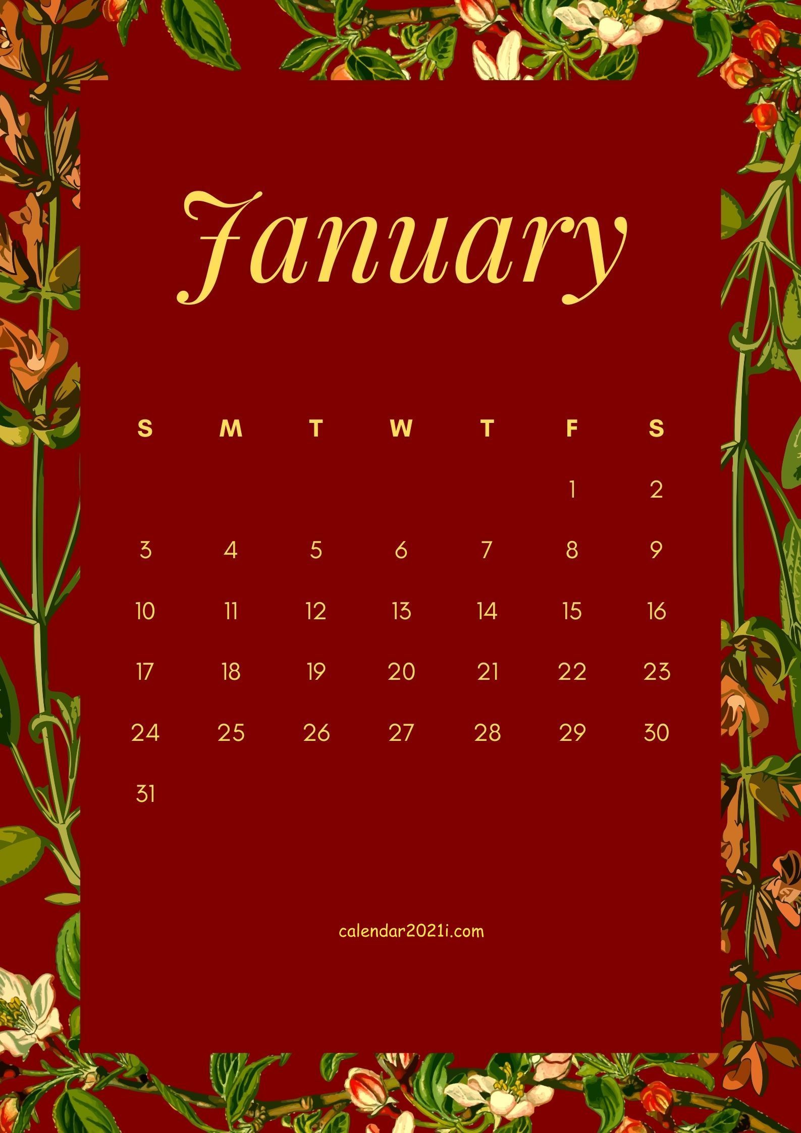 Download January 2021 Flower Calendar Template Featuring December 2021 Calendar Wallpaper