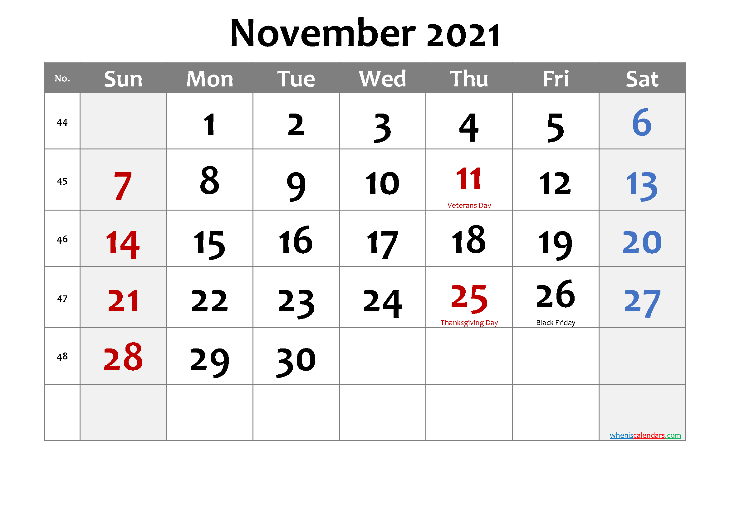 Editable November 2021 Calendar-Template No.cd21M23 | Free November 2021 Calendar Thanksgiving