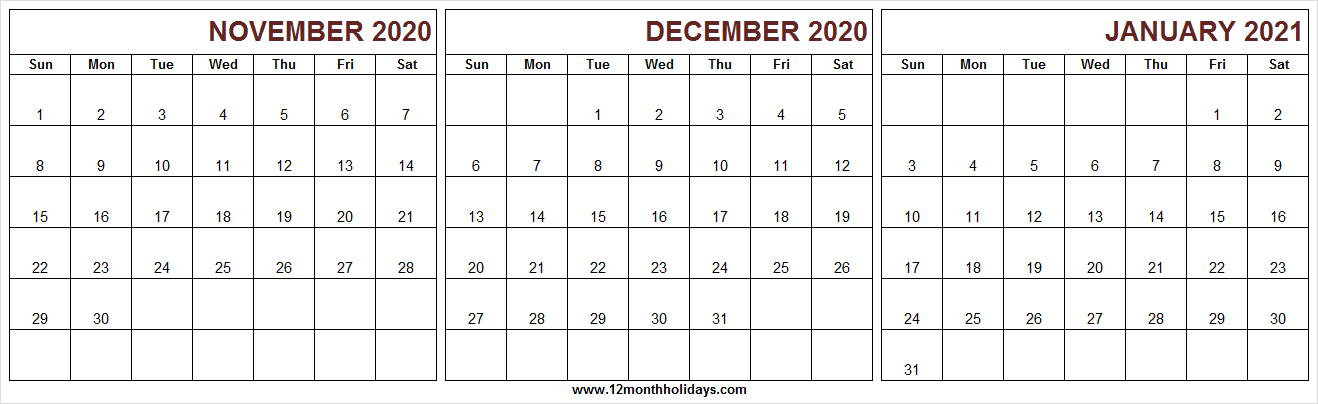 Editable November December 2020 January 2021 Calendar November December 2020 And January 2021 Calendar