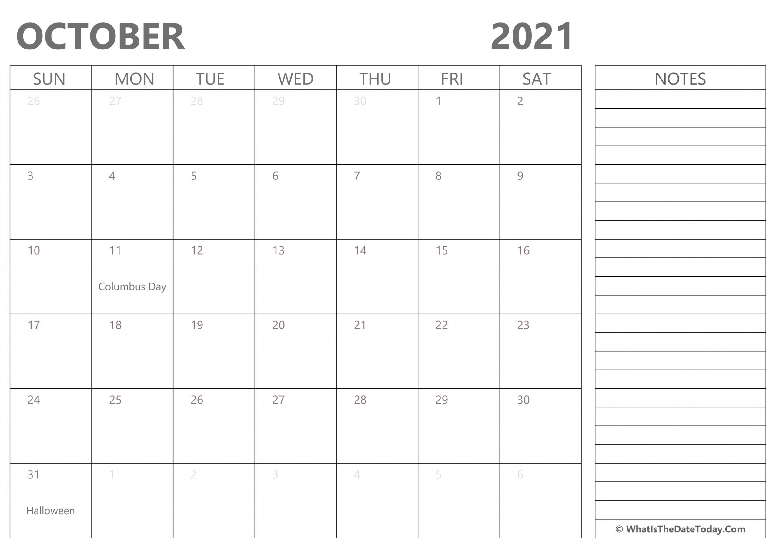 Editable October 2021 Calendar With Holidays And Notes Wiki Calendar November 2021