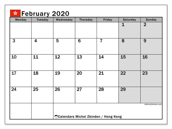 February 2020 Calendar, Hong Kong - Michel Zbinden En General Blue December 2021 Calendar