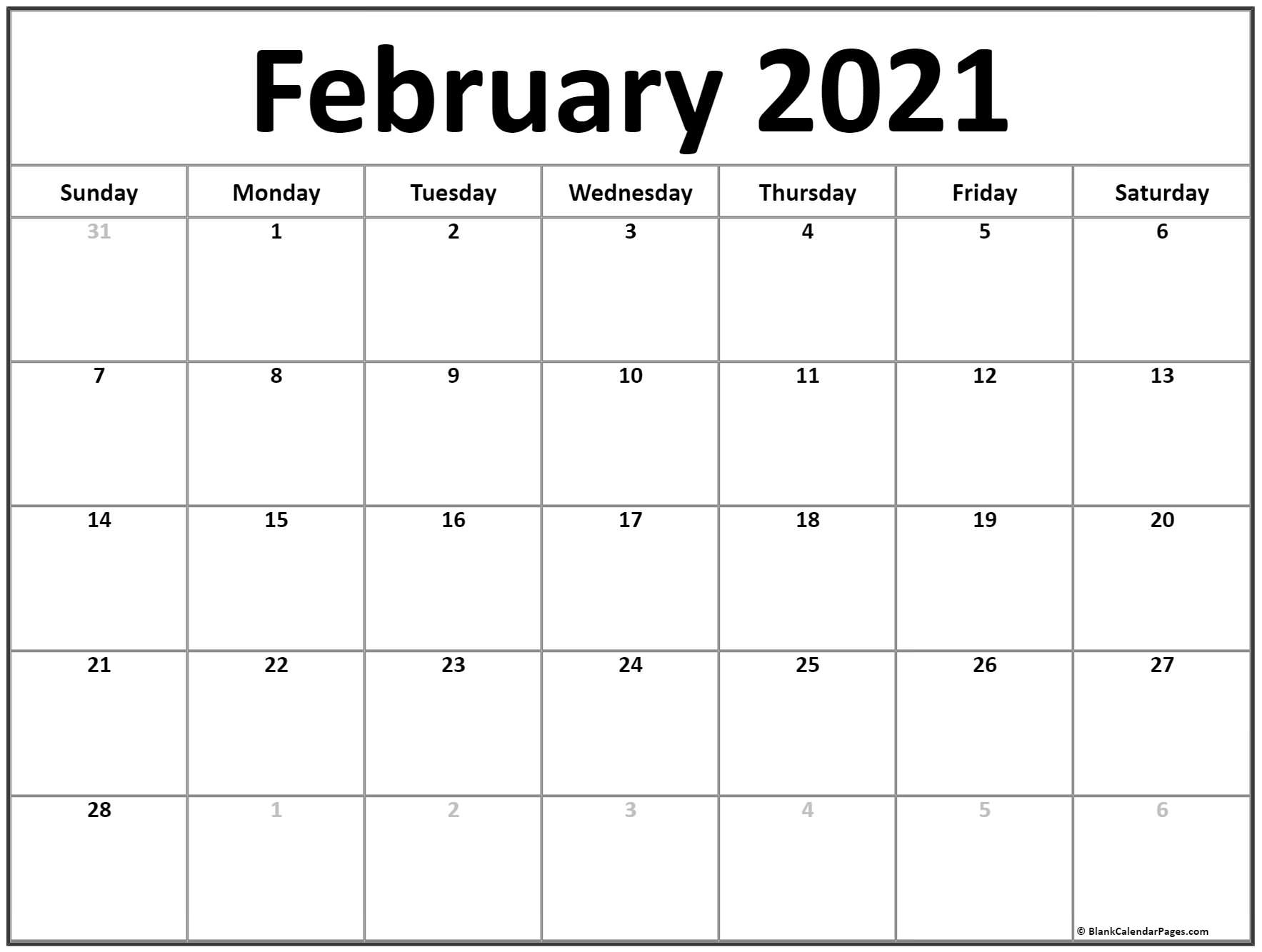 February 2021 Calendar | Free Printable Monthly Calendars Show December 2021 Calendar