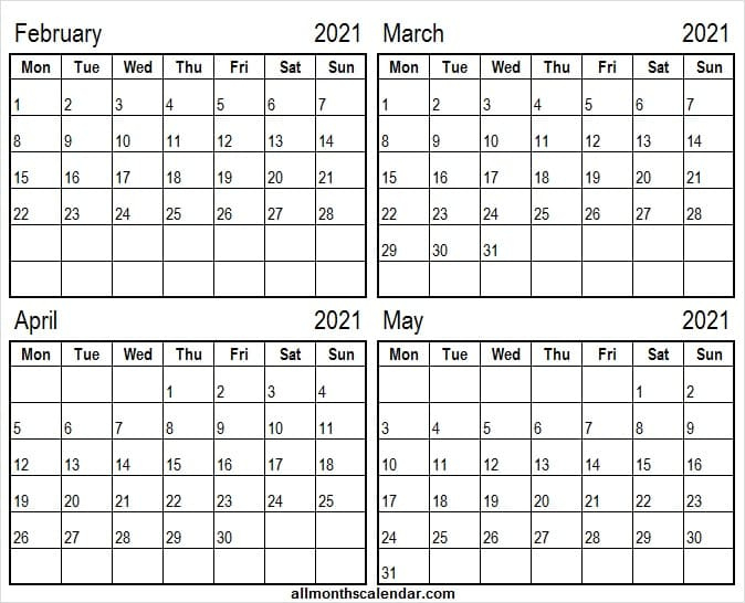 February To May 2021 Calendar Notes - Printable Monthly December 2020-February 2021 Calendar