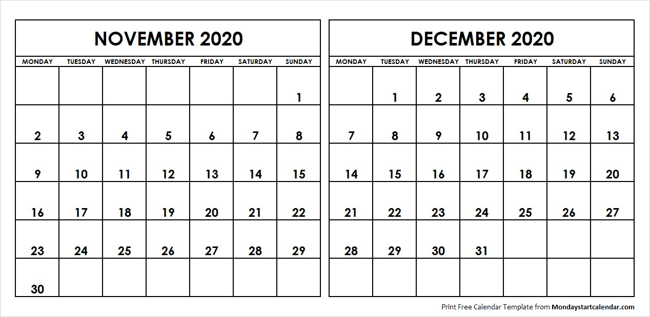 Fillable Calendar November And December 2020 | Fillable November 2020 To February 2021 Calendar