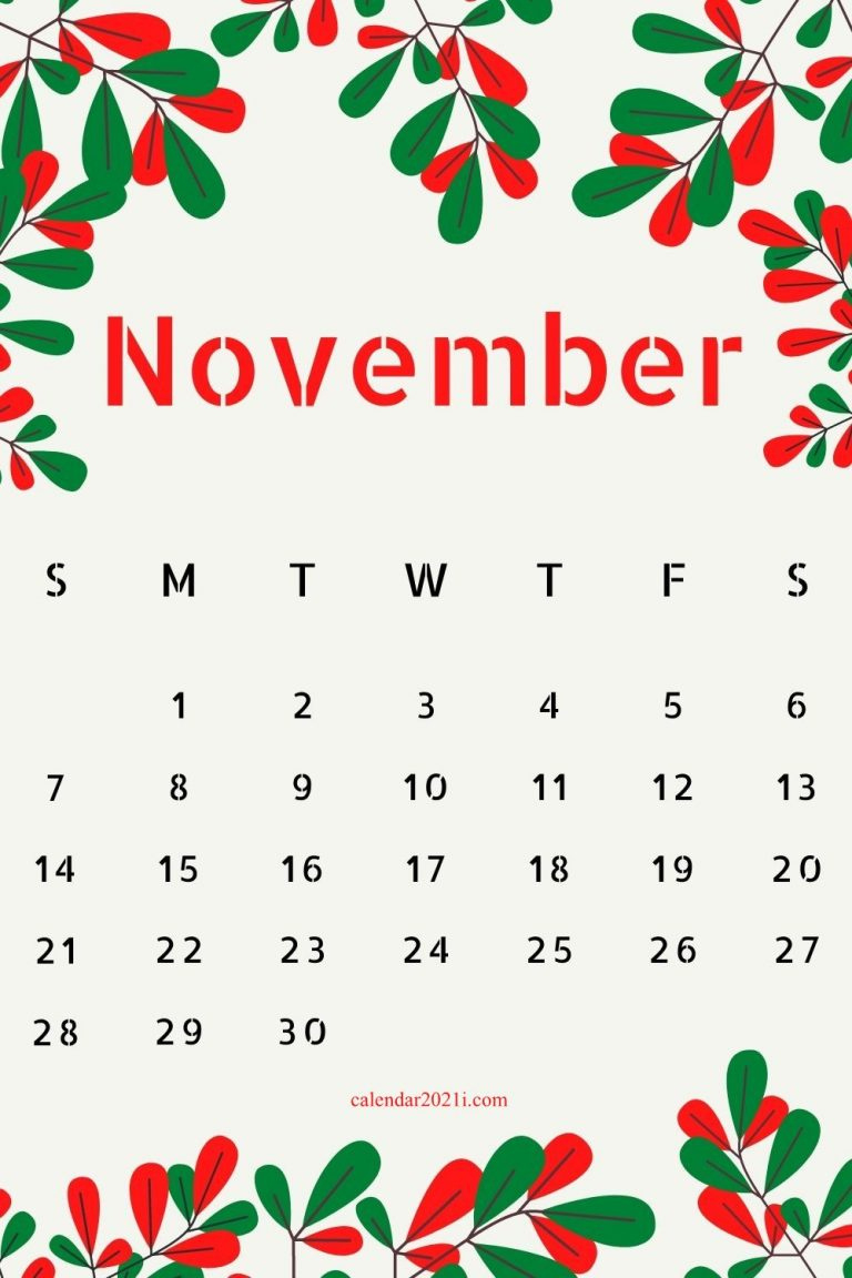 Floral November 2021 Calendar Printable | Calendar 2021 November 2021 Calendar Canada
