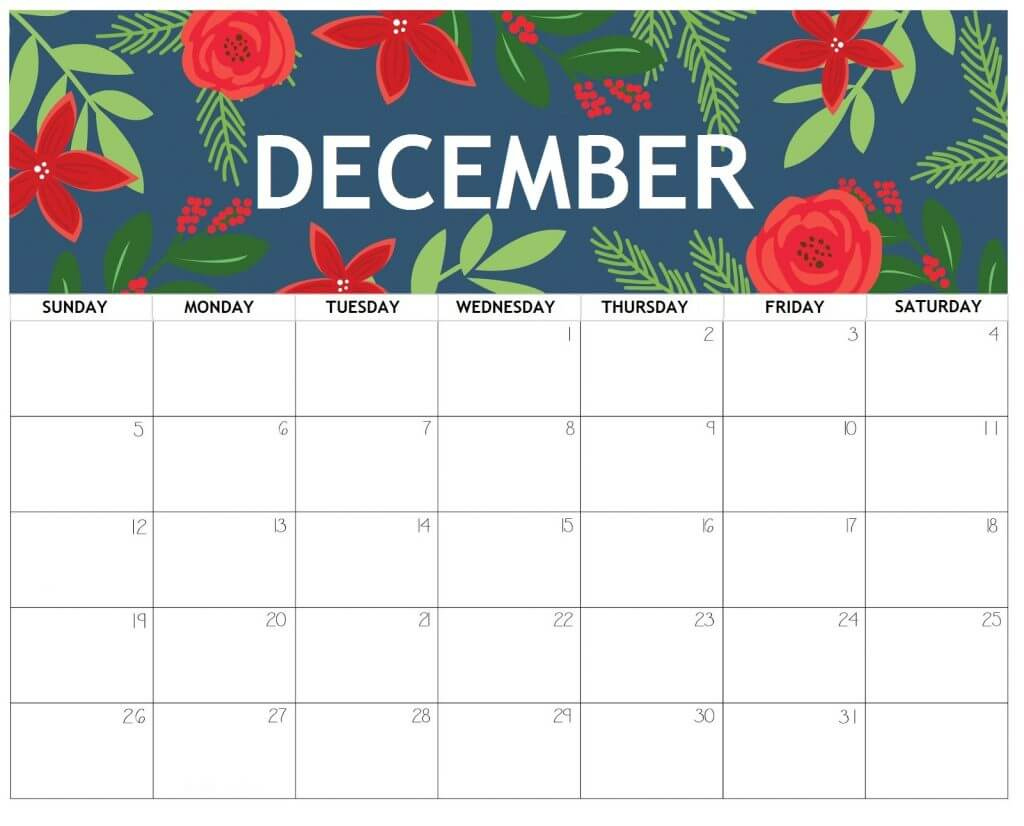 Free 2021 Cute Calendar Printable December 2021 Calendar