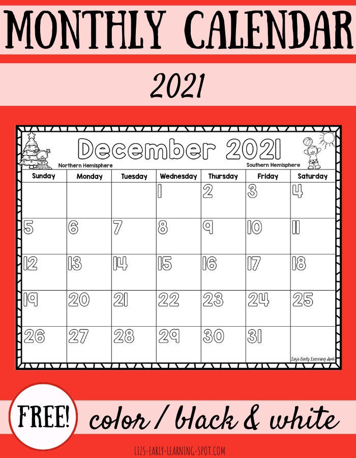 Free 2021 Monthly Calendars For Kids - Liz&#039;S Early December 2021 Calendar Youtube