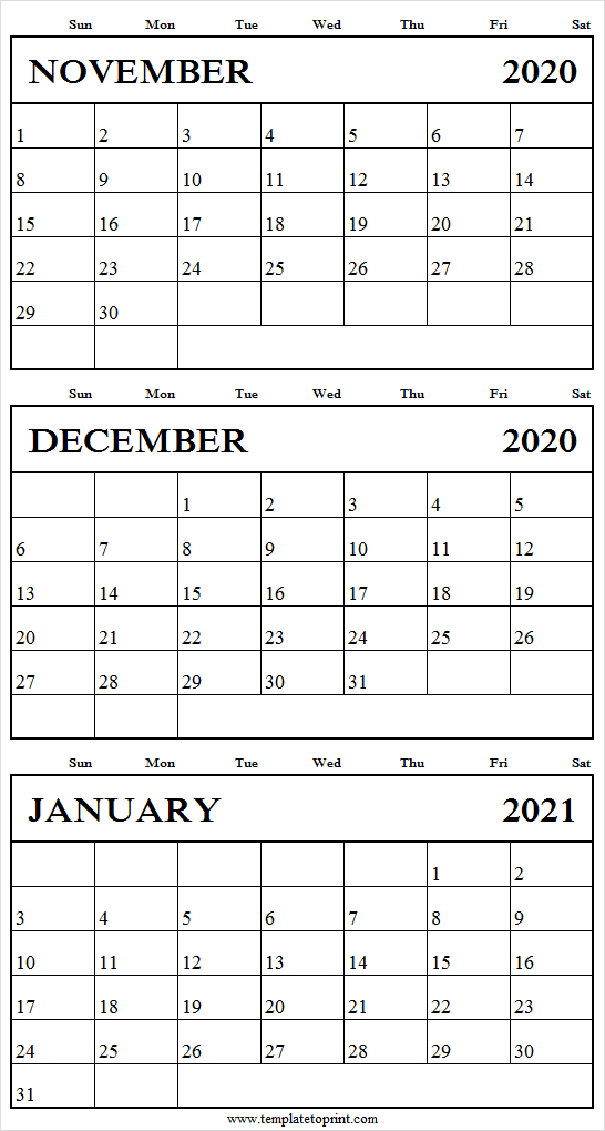 Free Blank Calendar November December 2020 January 2021 November And December 2021 Calendar