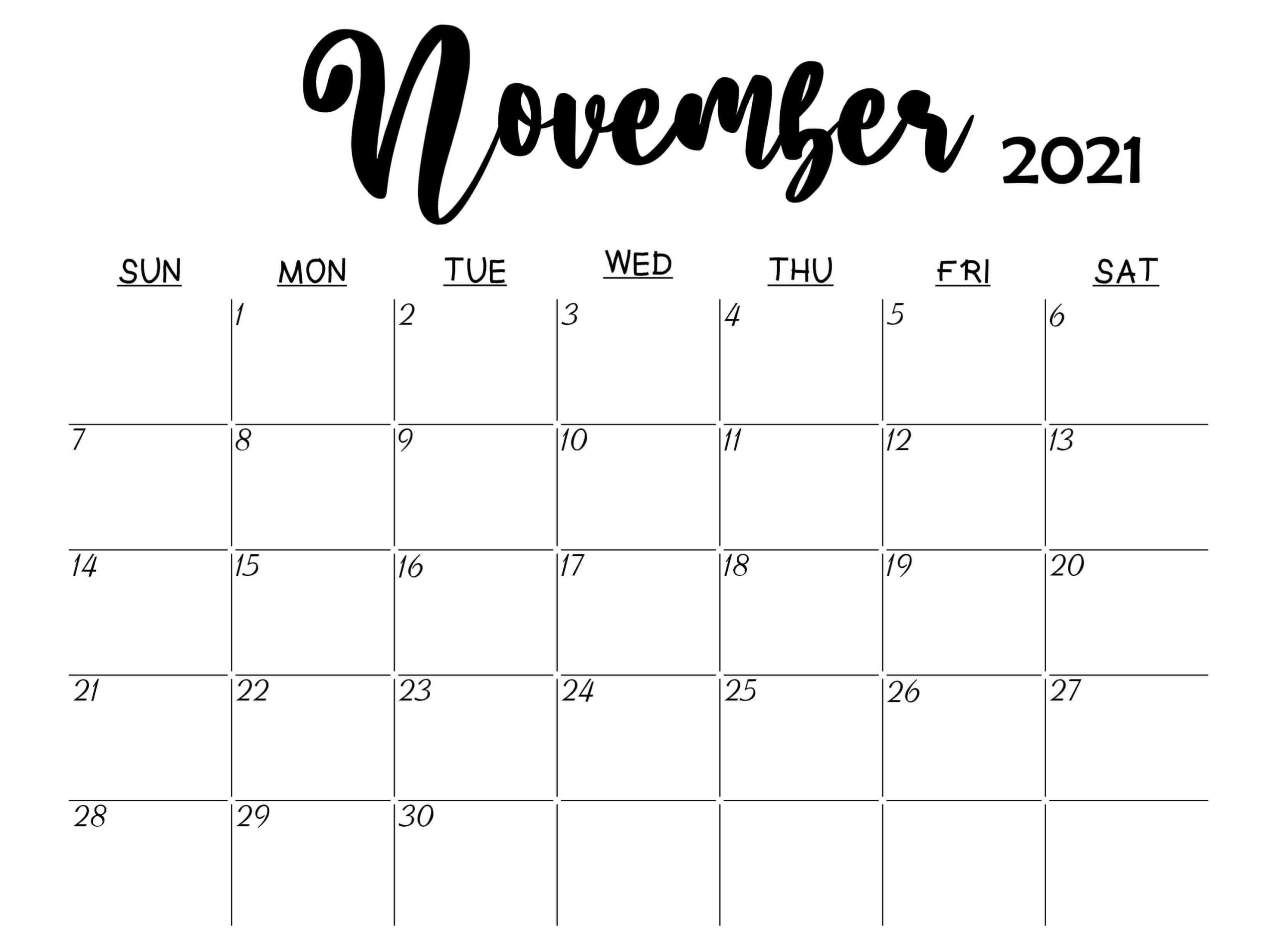 Free Blank November Calendar 2021 Printable Template Pdf Www.a-Printable-Calendar.com November 2021