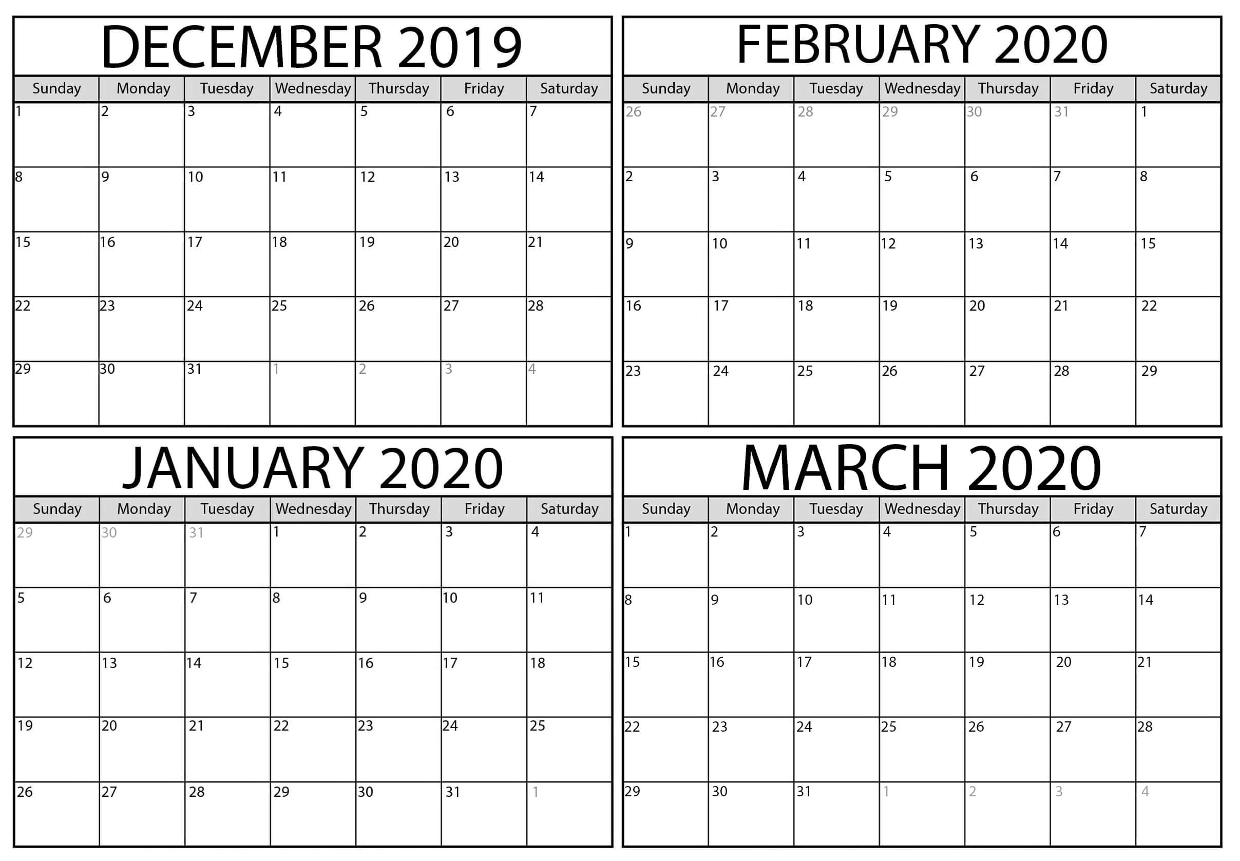 Free Calendarsheets For The Month 2020 Printable | Example December 2020 To January 2021 Calendar Printable