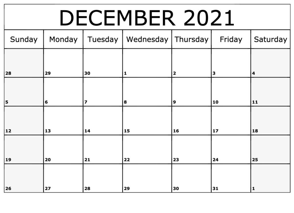 Free December 2021 Calendar Printable - Blank Templates 2021 Calendar With December 2020